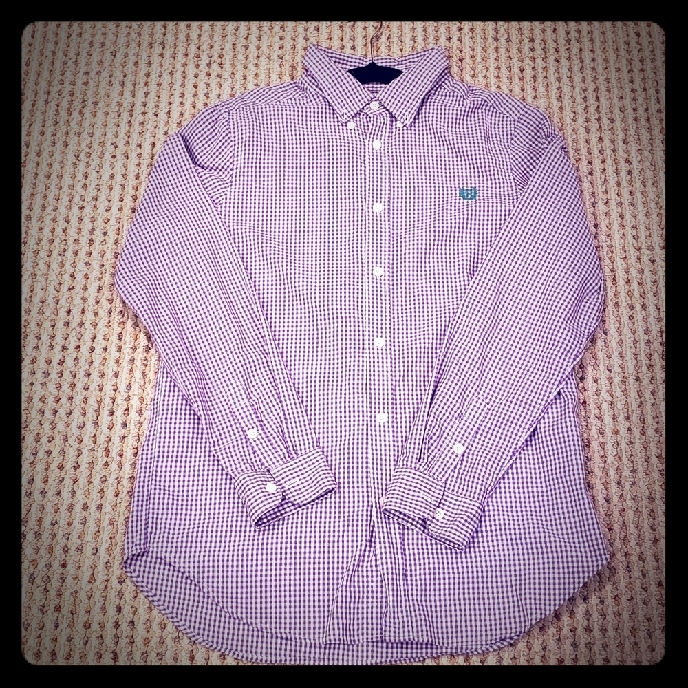 BOYS CHAPS PURPLE/WHITE GINGHAM SHIRT - SIZE 18/20